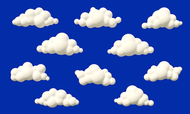 Foto 3d pluizige cartoon wolken op blauwe hemel