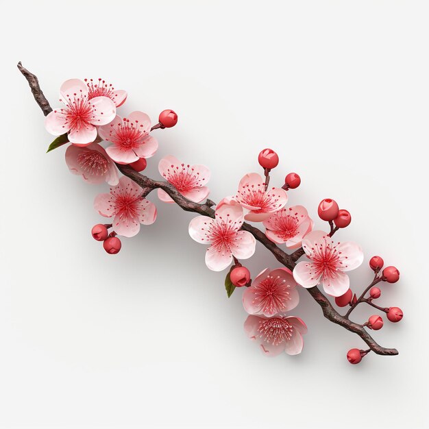 3D Plum Blossom on White Background