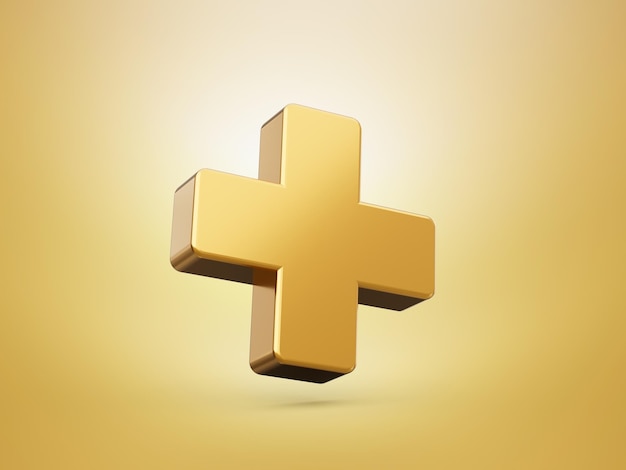 3d Plus icon Gold isolated white background 3d illustration