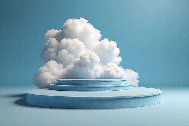 3d podium background with cloud on blue