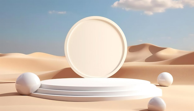 3d podium on desert background