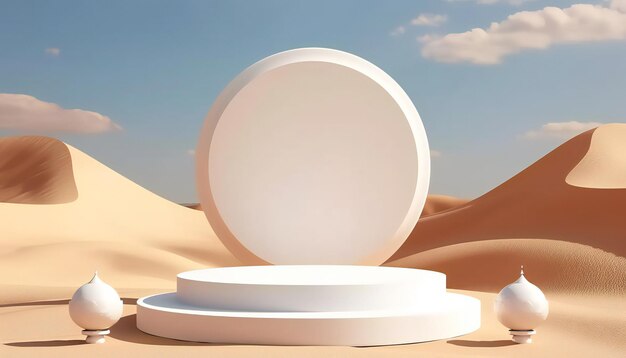 3d podium on desert background