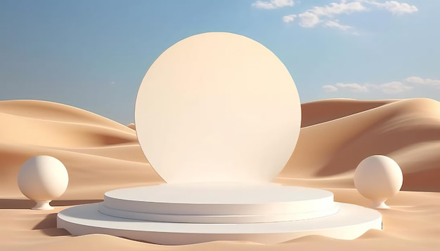 3d podium on desert background