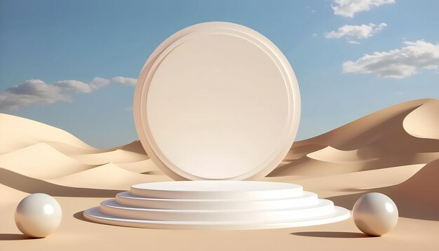 3d podium on desert background