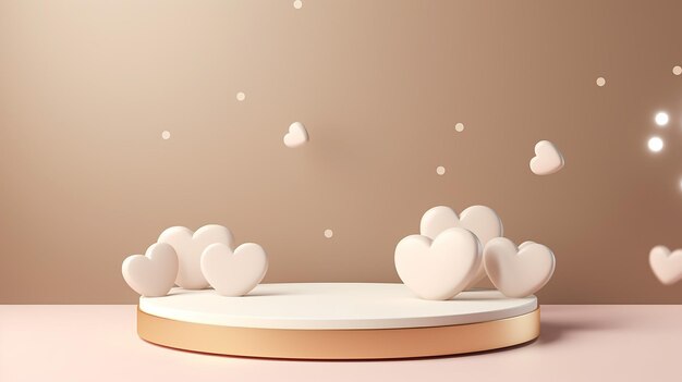 3D podium display background Beige white pedestal with heart