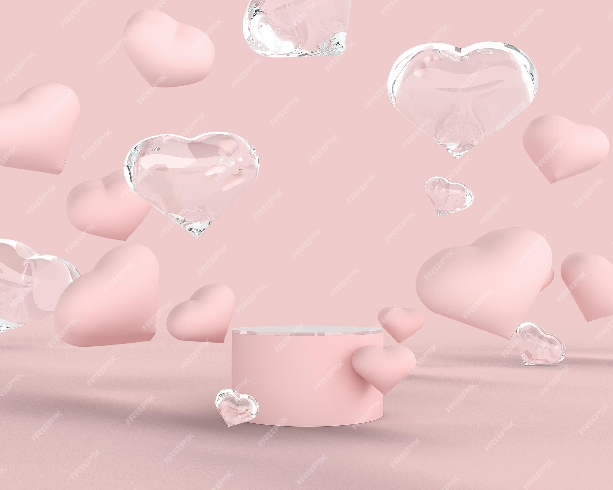 Premium Photo | 3d podium display background pink pedestal with glass  levitating hearts minimal pastel showcase