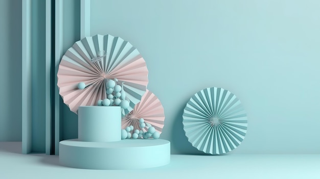 3D podium display light blue pastel trendy background Generative ai