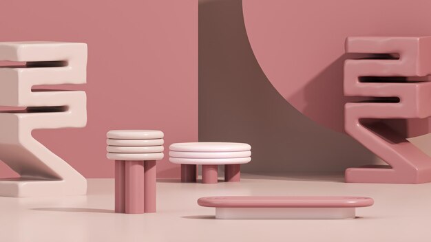 3D podium display pastel pink background Art deco steps and geometric shapes Studio abstract 3D