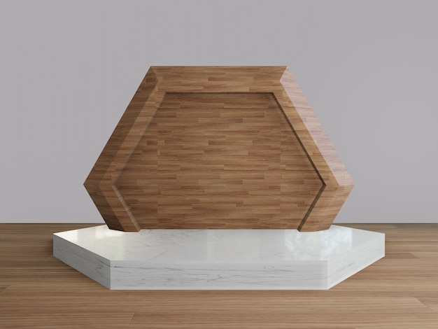 3d podium geometric with wood floor