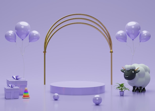 3D-podium met schapen en planten voor producten