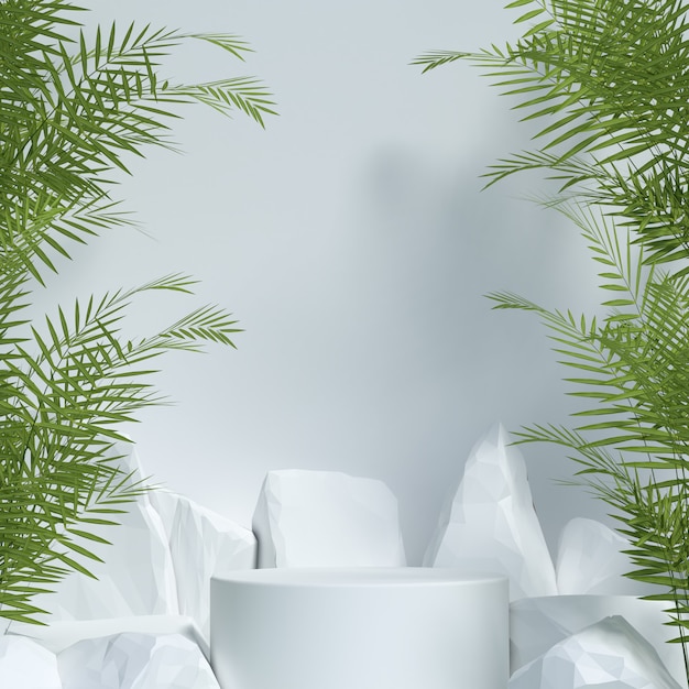 3d podium mockup achtergrond met tropische plant