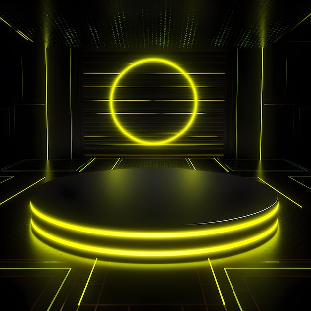 3d podium mockup with neon effectstand product minimalist generative ai