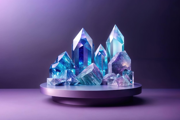 3d podium platform mockup product display with crystals