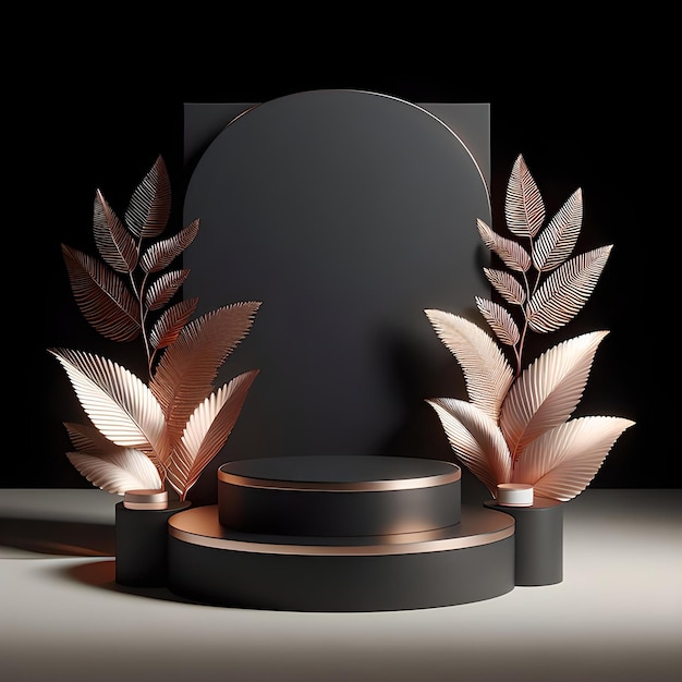 3D podium platform product display mockup met roze goud en zwart thema