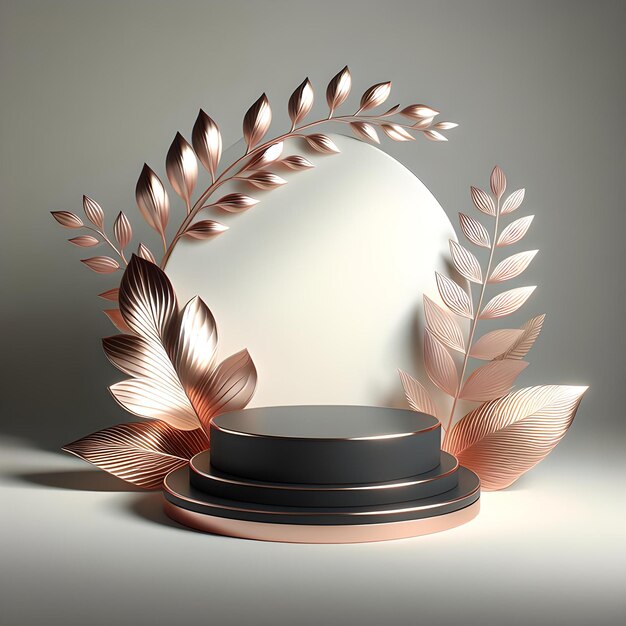 3D podium platform product display mockup with rose gold and black theme