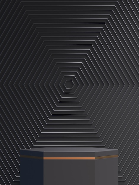 3d prodotto podio mockup nero e oro con sfondo astratto illustrazione di rendering 3d
