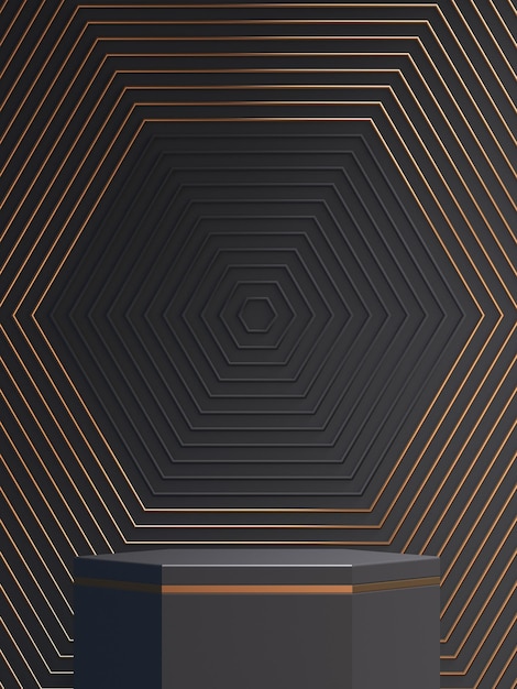 Photo 3d podium product black and gold mockup with abstract background 3d render illustration