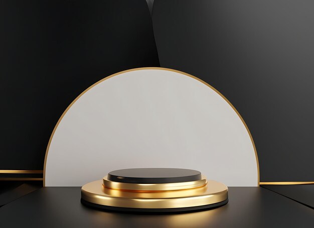 3d podium product mockup met abstracte achtergrond op zwarte en gouden achtergrond