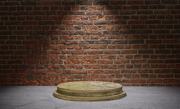 3D Podium in Room Red Brick Texture Background with Spotlight Down