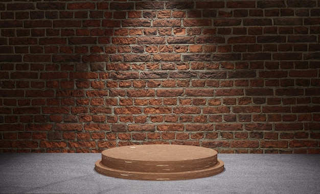 3D Podium in Room Red Brick Texture Background with Spotlight Down