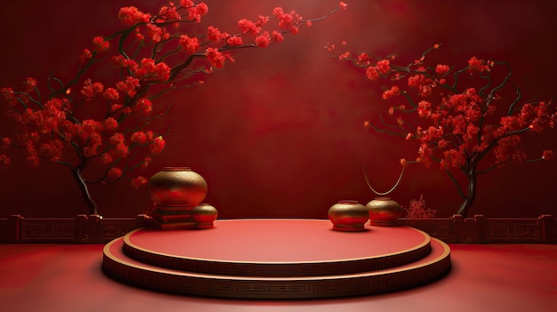 3d podium round stage for happy chinese new year 2024 year of the dragon