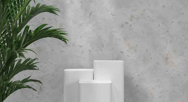 3d podium shelf with shadow tree and texture wall for product presentation 3D rendering