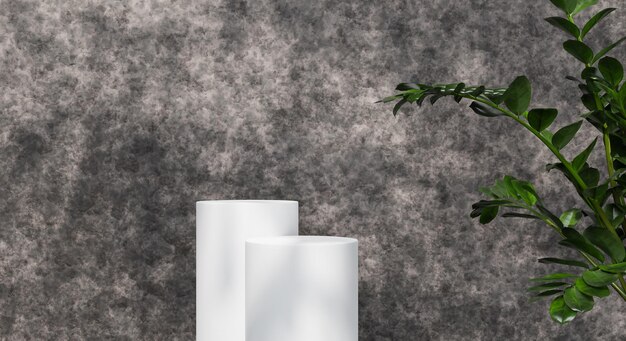 3d podium shelf with shadow tree and texture wall for product presentation 3D rendering