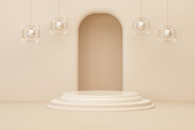 3D podium voor productpresentatie Rond podium op pastel witte en beige achtergrond 3d render