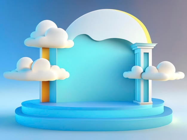 3d podium with cloud