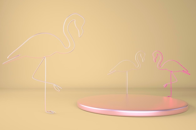 3D подиум с фламинго Абстрактная минимальная ободковая витрина для продвижения продукта