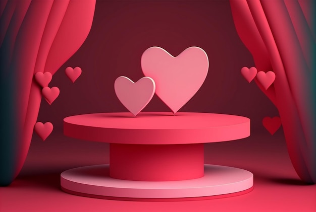 3d podium with hearts for valentines day