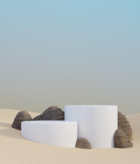 3D Podium With Sand and Stone Background