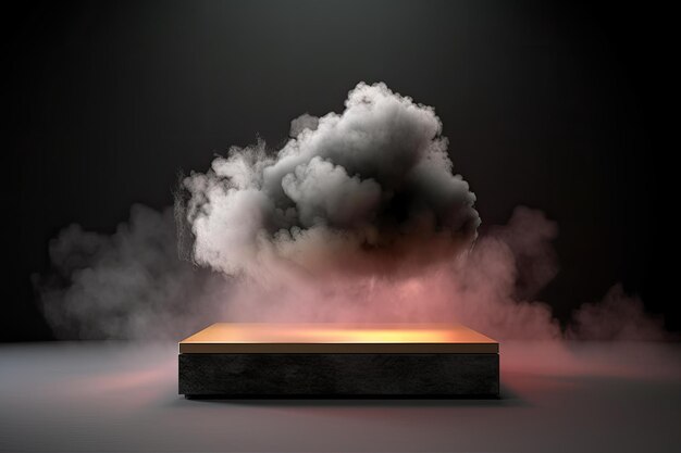 3d podium with smoke and dark color for product display with copy space