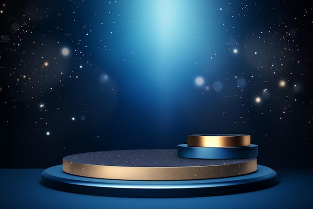 3D podium with spotlight and golden glitter background by Generative AI