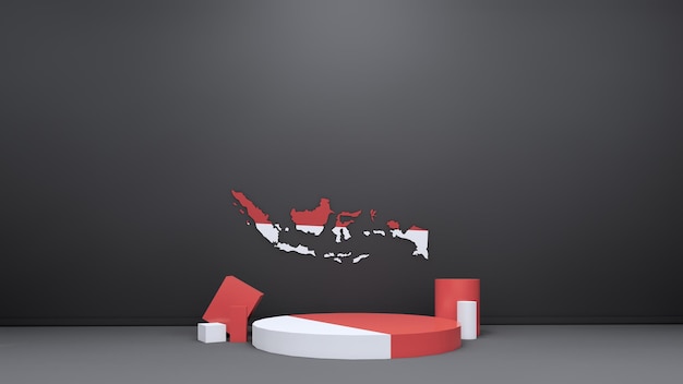 3D-podiumontwerp met zwarte achtergrond van Indonesië die onafhankelijkheidsdag viert