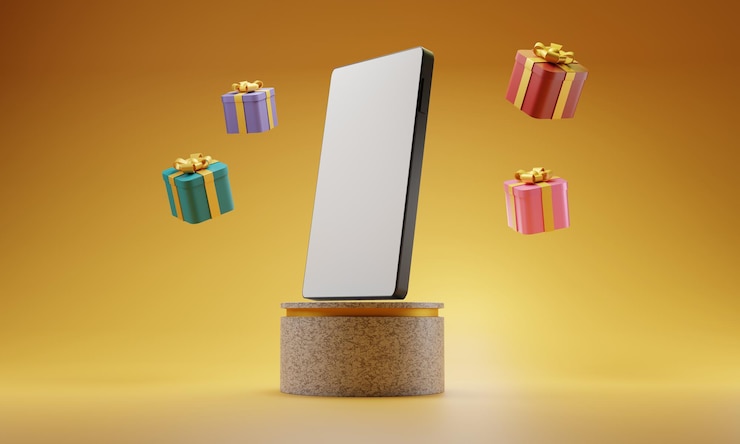 Foto 3d-podiumproduct voor sociale media met cadeaupromo