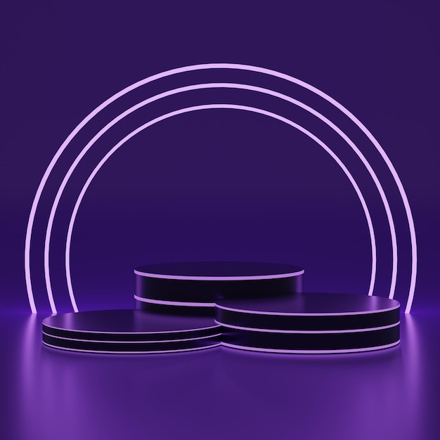 3D podiums with neon rings