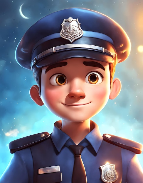 3D police officer cartoon character