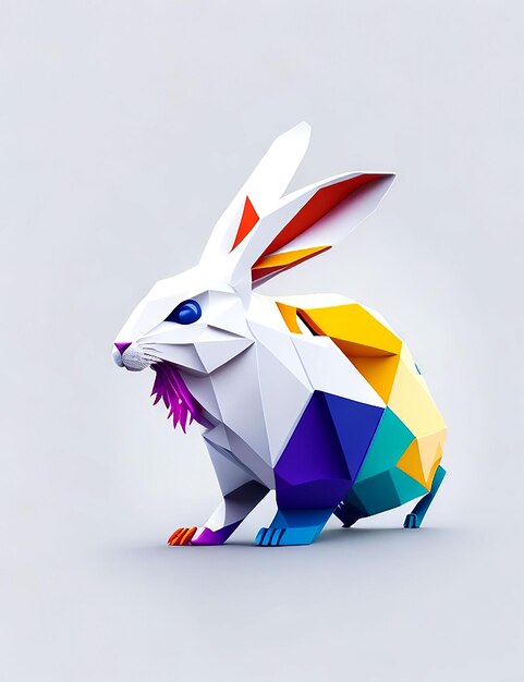 3d poligon rabbit illustration on white background