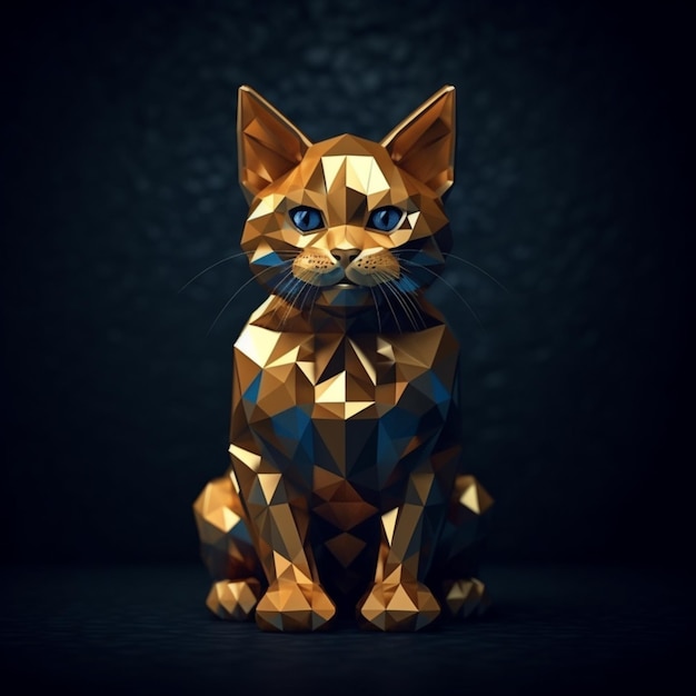 Photo 3d polygon of a cat for cat day