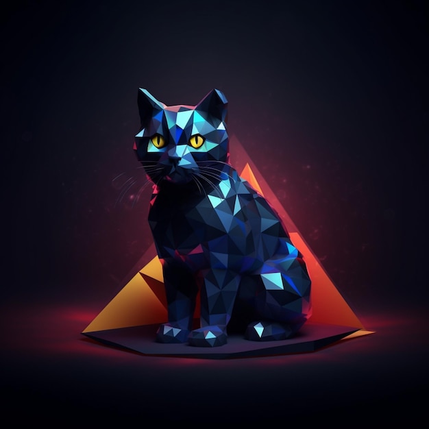 Photo 3d polygon of a cat