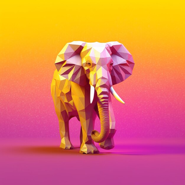 Photo 3d polygon elephant with yellow colors