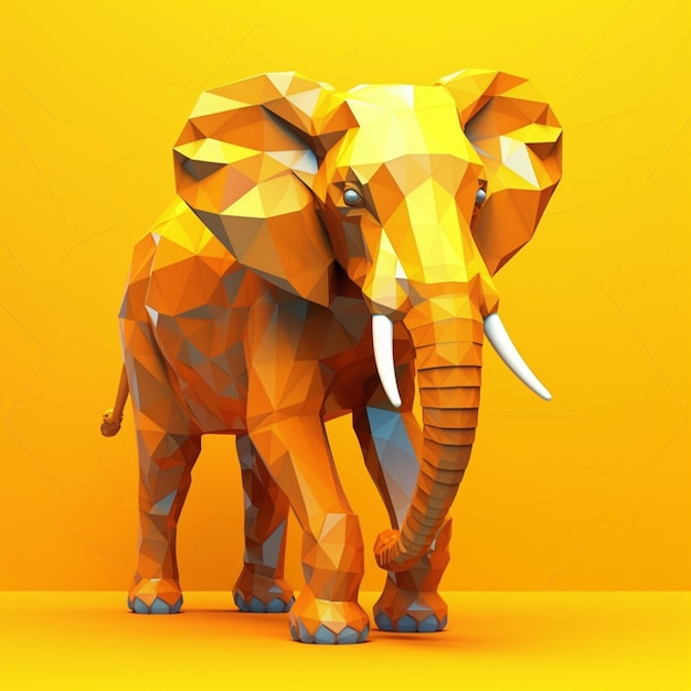 3d polygon elephant with yellow colors