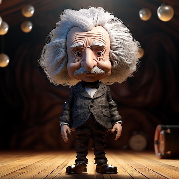 Foto ritratto 3d di albert einstein con background scientifico