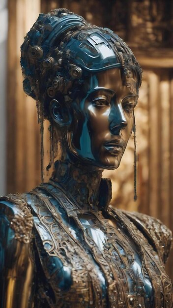 3d portrait of an antique sculpture with a glitch effect cyberpunk style conceptual disease of artif