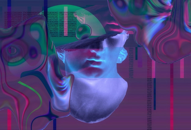 3D portrait of an antique sculpture with a glitch effect Cyberpunk style Conceptual disease of artificial intelligence Virtual reality Deep learning and suspicion systems