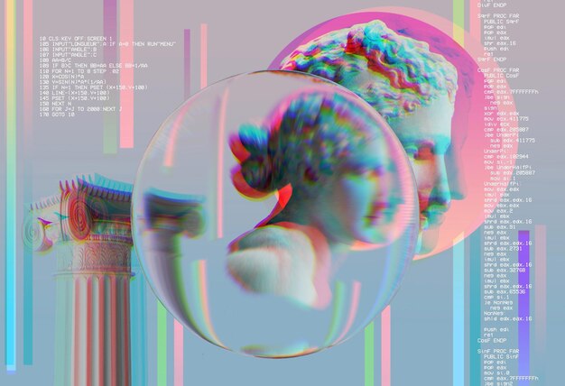 3d портрет Афрода с эффектом глюка Стиль Киберпанк Концептуальное изображение Виртуальная реальность