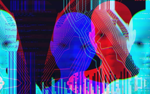 3d portrait of a man with glitch effect Cyberpunk style Conceptual image