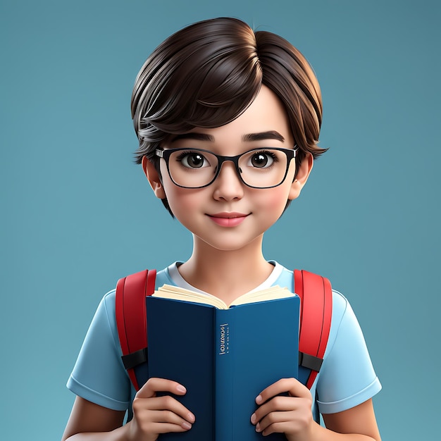 3d Portrait of young student with book for education day