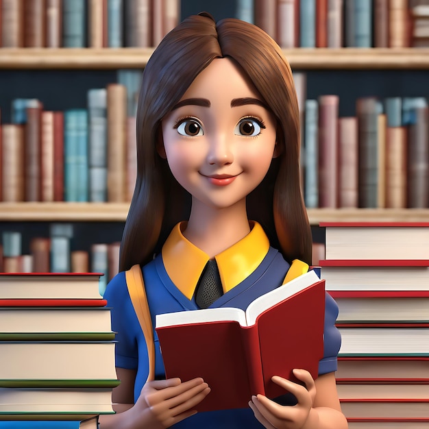 3d Portrait of young student with book for education day